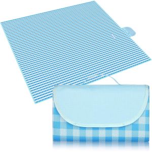 Kalanka-Couverture De Pique-Nique 200 * 200cm, Tapis De Couverture De Pique-Nique Pliable, Imperméable,Le Parc, La Randonnée, Le Camping, Idéal Pour Les Voyages En Famille,Bleu Et Blanc - Neuf