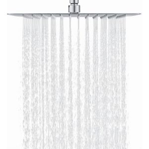 Tete de Douche Carré 12 Pouce/30x30cm en 304 Acier Inoxydable, Tête de Douche Pluie Economie d'Eau avec 144 Buses en Silicone Anti-Calcaire Pommeau de Douche P luie Rotatif 360°-t, Chrome - Neuf