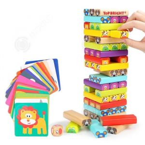 INN Jeu d'empilage contient 51 blocs de construction 24 morceaux de carton et 1 d&eacute; bois tourjouet &agrave; empiler avec des couleurs - Neuf