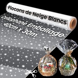 Papier Transparent Emballage (Motif De Flocon De Neige)-40cm X 30m Papier Cadeau Transparent Pour Emballage Cadeau,Paniers Garnis,Arrangements Floraux,Cadeaux De Noël (1 Rouleau) - Neuf