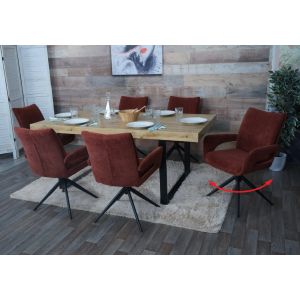 Lot de 6 chaises de salle &agrave; manger HWC-O78, chaise de cuisine, pivotante avec retour automatique, tissu/textile chenille (310 g/m&sup2;) &Ouml;ko-Texrouge-brun - Neuf