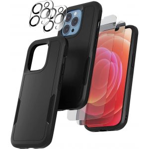 ¿5-En-1¿ Cas Pour Iphone 14 Pro Max, Antichoc Avec 2 Packs Trempé Protecteur D'écran + 2 Packs De Caméra Protecteur Pour Iphone 14 Pro Max 6.7"" Cas (Noir) - Neuf