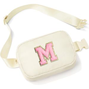 SJZG-Cadeaux Personnalisés Pour Femmes Et Filles - Sac Banane À Bandoulière Avec Lettres Initiales - Sac Banane En Nylon - Idée Cadeau Pour Femmes Et Filles, Beige, M, Organiseur De Sac - Neuf