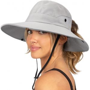 Tianyi-Femme Soleil Chapeau L'extérieur Uv Protection Pliable Large Bord Pêche À Cheval Queue Upf 50+ - Neuf