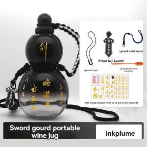 Bouteille d'eau style gourde d'inspiration r&eacute;tro chinoise 800 ml noir d&eacute;grad&eacute; - Neuf