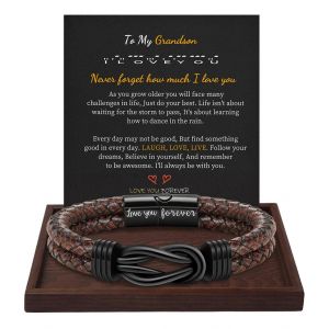 Bracelet En Cuir Marron Tress&eacute;, Motif Infini, 19 Cm (7,5 Pouces), Cadeau Pour Homme, Id&eacute;e Cadeau D'anniversaire Pour Petit-Fils Ou Papa - Neuf