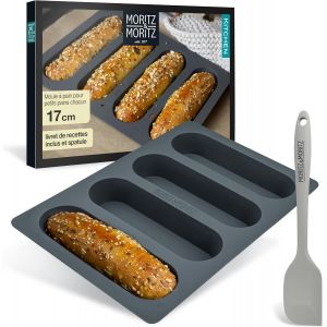 Jexnovashop-Moule &Agrave; Hot Dog Et Petit Pain En Silicone 17 Cm &iquest; Moule &Agrave; Mini-Baguette En Silicone Pour Hot Dogs, Petits G&acirc;teaux Et Grandes Barres De C&eacute;r&eacute;ales, Incl. Maryse Et Carnet De Recettes - Neuf