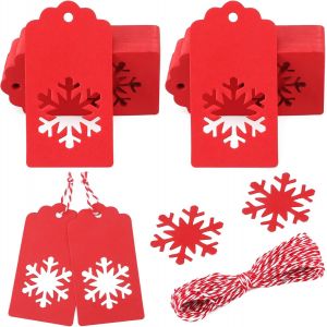 Étiquettes cadeaux de Noël en papier grand format - 100 pièces d'étiquettes cadeaux en papier kraft Noël - 5x9,5 cm pendentif étiquette Noël avec ficelle pour cadeau décoration de Noël - Neuf