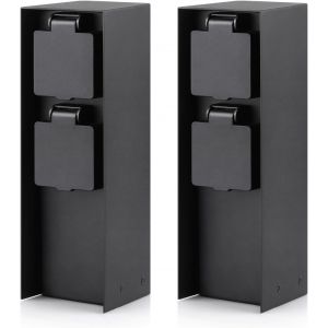 Lot de 2 colonnes multiprises de jardin avec 2 prises, max. 3680 W, IP44, prise ext&eacute;rieure en aluminium, pour l'ext&eacute;rieur, rectangulaire, noir - Neuf