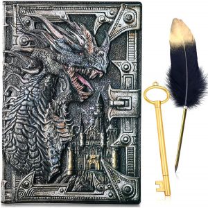 Chenquansarl-Vintage Dnd Cahier Dragon Carnet De Notes Journal Dnd Dragon En Silver 3d En Relief Sur Faux Cuir Pour Donjons Et Dragons Dungeons & Dragons D&d. Accessoires Jdr Pour Mj - Neuf