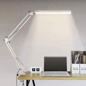 Lampe De Bureau Led, Lampe De Table D'architecte Pliable 12 W Avec Pince, 10 Niveaux De Luminosit&eacute;, 3 Modes De Couleur, Lampe De Table R&eacute;glable, Protection Des Yeux, Adaptateur Inclus - Neuf