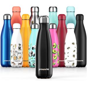 Proworks Bouteille D'eau Isotherme, Sans Bpa, Gourde Inox Pour Maintien Chaud De 12 Heures & Du Froid Jusqu&iquest;&Agrave; 24 Heures, Pour Sport, Gym, Voyage - 350ml, 500ml, 750ml, 1 Litre & 1.5 Litre - Neuf