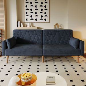 Petit canap&eacute; 2 places, convertible en lit, velours, pour salon/chambre/cin&eacute;ma maison/chambre d&iquest;amis - Neuf