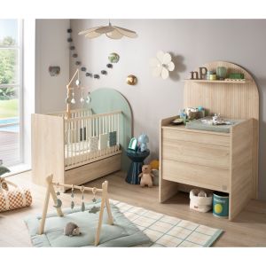Pack chambre b&eacute;b&eacute; &eacute;volutif &iquest; lit b&eacute;b&eacute; 120x60 transformable en 90x190 + commode &agrave; langer &eacute;volutive en bureau - Neuf