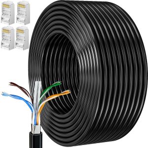 ERYI-Cable Ethernet 20M, Cable Rj45 Blindé Cat 6, Gigabit Câble Réseau Extérieur Cable Lan Long Fil Ethernet, Cable Internet Noir Ftp 23Awg 20 Mètres Câble Wifi Pour Router - Neuf