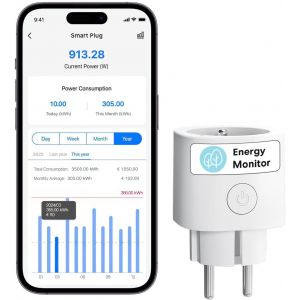 Prise Connectée (Type E), 16A Prise Wifi Mini Compatible Avec Alexa, Google Home Et Smartthings, Prise Intelligente Avec Mesure De Consommation D'Énergie Pour Panneau Solaire Photo[MAT790047] - Neuf
