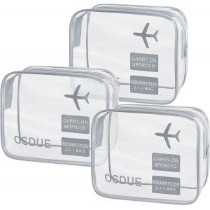 KALANKA-Trousse de Toilette Transparente, 3 Pièces Kit Voyage Avion, PVC Étanche Trousse de Toilette Voyage pour Homme et Femme, Sac de Rangment pour Voyage Avion Transparente Maquillage, Gris - Neuf