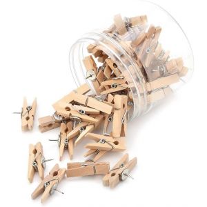 Chenquansarl-Lot De 50 Puna S En Bois Avec Clips En Bois Pour Tableaux Muraux En Liège, Notes En Papier, Photos, Projets, Travaux Manuels Décoratifs Et Dessin (50 Bois) - Neuf