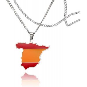 Kales-Collier Avec Pendentif Carte De L'espagne En Acier Inoxydable-Cadeau Personnalis&eacute; - Neuf