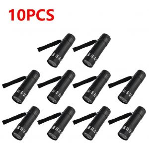 Hutp-Mini Lampe De Poche Uv 9 Led,Lumière Noire,Torche,Lampe De Détection,Outils D'éclairage Portables Pour La Randonnée,50lm,395nm,1 Pièce,5 Pièces,10 Pièces-10pcs - Neuf