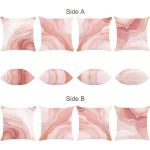 Trahoo-Housse De Coussin Marbre Or Rose 45 X 45 Cm Velours Doux D&eacute;coratif Taie D'oreiller Pour Canap&eacute; Salon Chambre Chaise Jardin Maison D&eacute;coration 4 Pi&egrave;ces - Neuf