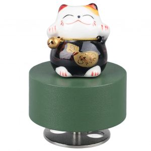 Bo&icirc;te &agrave; musique Forme ronde Fortune Cat Style M&eacute;lodie agr&eacute;able Bo&icirc;te &agrave; musique exquise durable pour enfants Bureau de la famille Chat de fortune noire - Neuf