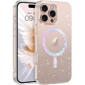 NSIECD-Coque &agrave; Paillettes pour iPhone 16 Pro Max, Magn&eacute;tique Compatible avec MagSafe, Etui Bling Cristal Housse de T&eacute;l&eacute;phone Antichoc Anti-Rayures Case pour iPhone 16 Pro Max 6.9"", Transparente - Neuf