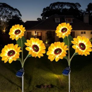 Lumi&egrave;re Solaire Tournesol Ext&eacute;rieur - 2 Pack D&eacute;co Jardin Ip65 &Eacute;tanche, Fleurs Artificielles Led Pour Pelouse, Terrasse, Cour, All&eacute;e (D&eacute;coration No&euml;l) - Neuf