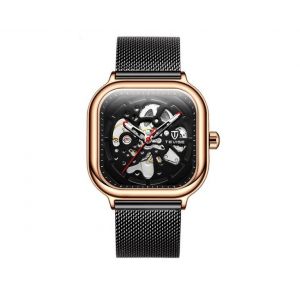 Montre M&eacute;canique Lumineuse Et &Eacute;tanche T887f Pour Homme &iquest; Cadran Rectangulaire De 41 Mm, Bracelet En Acier Inoxydable - Neuf