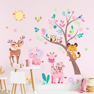 ERYI-Stickers Muraux Enfants Animaux Jungle - Autocollant Mural Animaux Arbre (Tigre/Éléphant/Girafe) Décoration Chambre Enfants Bébé Salle De Jeux Pépinière Salon - Neuf