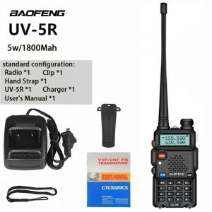 Baofeng UV5R 5W UHF Radio professionnelle VHF136-174MHz et 400-520MHz Modulation de fréquence double bande 1800mah talkie-walkie écran LED - Type 1PcS-EURO - Neuf