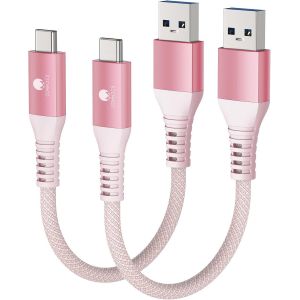 Thef-Usb C Câble 2pack 50cm/0.5m Type C Android Auto 3.1 Gen2 Usb A À C 3.1a Charge Rapide Câble De Transfert De Données De Synchronisation 10gbit/S Pour Samsung Galaxy S24 S23 S22 Note 20 Rose - Neuf