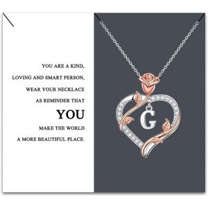 Kalanka-Collier Pour Femme, Colliers De Lettres Initiales A-Z Pendentif Avec Coeur Rose, Cadeaux De F&ecirc;te Des M&egrave;res, No&euml;l D'anniversaire Pour Elle, Maman, Femme, Petite Amie, - Neuf