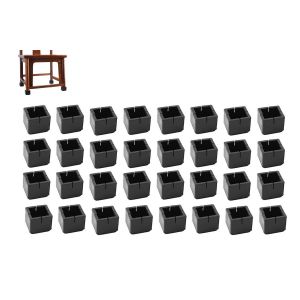 32 protections de pieds de chaise en silicone avec patins antid&eacute;rapants - Noir, format carr&eacute; 30-35 mm - Neuf