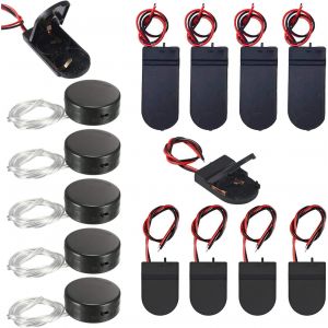 Lot de 15 Porte-Piles, Supports de Batterie de 2 Cellules de Bouton CR2032, Piles Bouton CR1x3V 2x3V avec Commutation Marche/Arret Interrupteur, Noir - Neuf
