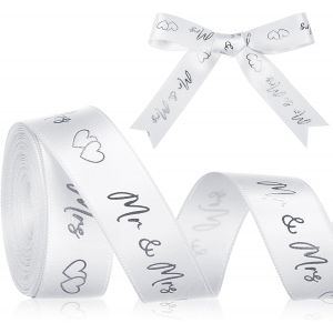 Ruban De Mariage Mr & Mrs Ruban De Mariage Élégant Avec Motif À Deux C?urs Pour Emballage Cadeau, Décoration De Gâteau, Emballage De Fleurs, 15 Mm, 4,57 M(Argent) - Neuf