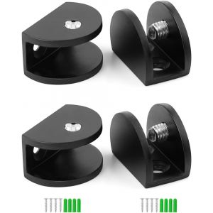 4 Morceaux de Verre Noir à Pince, en Alliage d'Aluminium Verre de Serrage avec Anti-Dérapant Vis, Verre Réglables Pince de fixation Peut Être Utilisé sur le Verre et les Panneaux de Bois - Neuf