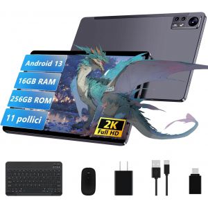 KALWS-Android 13 Tablette 11 Pouces Écran 2K Octa-Core 16Go+256Go (512Go Tf) 5G Wifi |2000 * 1200 |8600Mah |4 Haut Parleurs |13Mp+2Mp+5Mp |Bluetooth 5.0Tablette Avec Clavier Et Souris |Gris - Neuf
