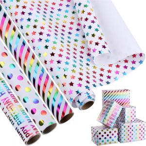 Tianyi-4 Rouleau Papier Cadeau, 43cm X 3m Papier Cadeau Anniversaire Scintillant, Rouleau De Papier Cadeau Arc-En-Ciel Enfants Emballage Cadeau Papier Pour Noël Fille Mariage Femme - Neuf