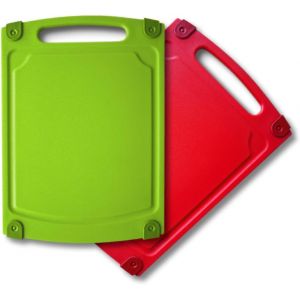 Coolinato Planches &Agrave; D&eacute;couper Antibact&eacute;riennes, Robustes, Antid&eacute;rapantes, Id&eacute;ales Pour Un Usage Quotidien. 2 Planches, Dimensions : 29 X 20 Cm, Couleurs M&eacute;lang&eacute;es En Rouge Et Vert - Neuf