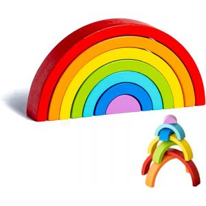 ChenQuanSarl-Jouets Arc-En-Ciel En Bois, Arc-En-Ciel Jouet &Agrave; Empiler Pour Enfant, Tour D'Empilage Jouet &Eacute;ducatif, Jouets Blocs De Construction En Bois, Pour Enfants &Agrave; Partir De 1 An, Gar&ccedil;ons, Filles - Neuf