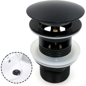 Bonde de lavabo noire avec trappe de vidange automatique chrom&eacute;e et trop-plein. - Neuf