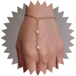 Asas-Boho Perle Bracelet De Doigt Or Bracelet D'esclave Vintage Anneau Bracelet De Poignet Anneau De Perle Bracelet De Chaîne De Main Bijoux De Chaîne Pour Les Femmes Et Les Filles - Neuf
