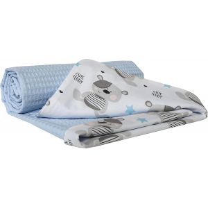 Kalanka-Couverture Bebe Couvertures De Bébé Plaid Enfant Nouveau-Né 100% Coton Pour Cadeau Naissance 75x100cm Multifonctionnel Bilatéral Pour Landaus (Teddy Avec Un Gaufre Bleu) - Neuf