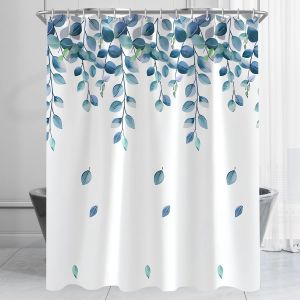 Sjzg-Rideau De Douche,100x200 Cm,Vert,Motif Feuilles Et Plantes,Ourlet Lest&eacute;,Anti-Moisissure,Tissu Polyester Lavable,Pour Salle De Bain, Baignoire,Avec 8 Anneaux De Rideau De Douche - Neuf