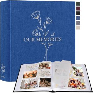 Album Photo Scrapbooking,OUR MEMORIES Grand Lin DIY Album 160 Pages Blanches Avec S&eacute;parateurs de Cellophane,Pour Photos 9x13 10x15 13x18cm (Bleu,30x33,5cm) - Neuf