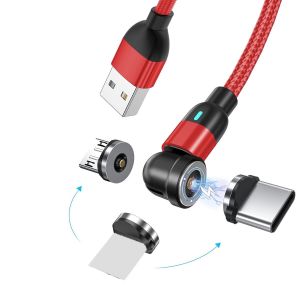 KALANKA-C&acirc;ble de charge magn&eacute;tique 3 en 1 USB C rotatif &agrave; 360 &deg; et 180 &deg; - Charge rapide 2,4 A compatible avec Micro USB/Type C/i-P (3 M) - Neuf