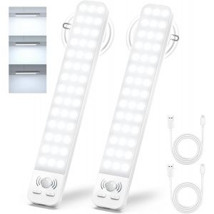 ERSAN-Lampe de Placard Lot de 2, LED Sous Meuble Cuisine 25cm 2000mAh Rechargeable 6500K 42LEDs Lampe de Placard D&eacute;tecteur de Mouvement Luminosit&eacute; R&eacute;glable Sans Fil pour Escalier Couloir Armoire - Neuf