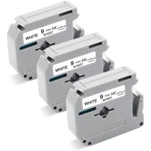 Compatible Rubans pour Brother M-K221 MK-221 9mm x 8m pour Brother PT-55 PT-60 PT-65 PT-70 PT-80 PT-85 PT-90 PT-M95 PT-100 PT-110 BB4 &Eacute;tiqueteuse (Pack de 3, Noir sur Blanc) - Neuf