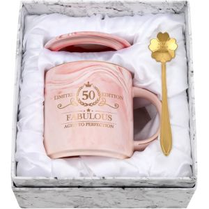 Eryi-Cadeau D'anniversaire 50 Ans Pour Femme,Tasse À Café Rose De 12 Oz,Avec Emballage Cadeau,Cadeau D'anniversaire Pour Mère, Collègue, Patron, Tasse À Café Pour Cadeau D'anniversaire De Noël - Neuf